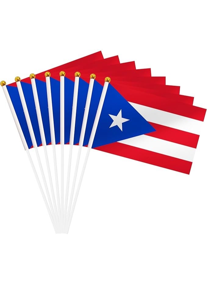 Puerto Rico Flag A5 Size Handheld – Fabric Country Flag with Stick – Red, White & Blue – Pack of 5 - Image 1